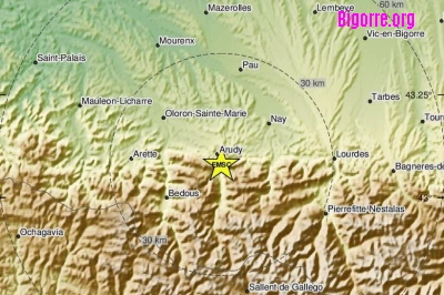 Tremblement de terre cette nuit près d'ARudy dans les Pyrénées-Atlantiques